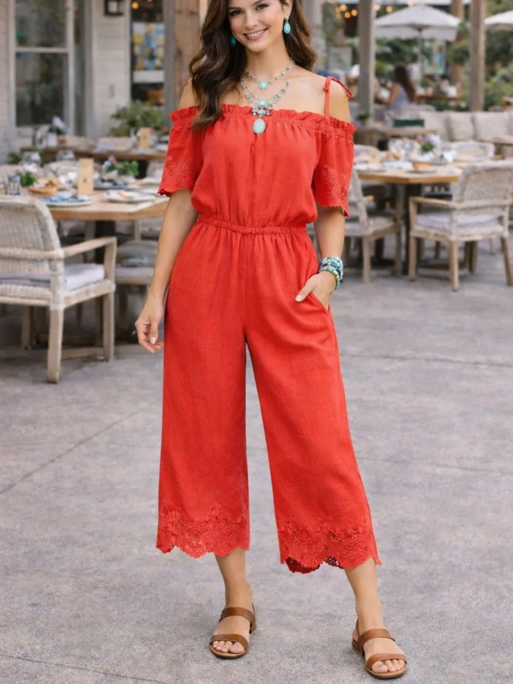Anthro Linen Blend Jumpsuit 🌿 Vibrant Color | Size M | Pockets - Picture 2 of 4